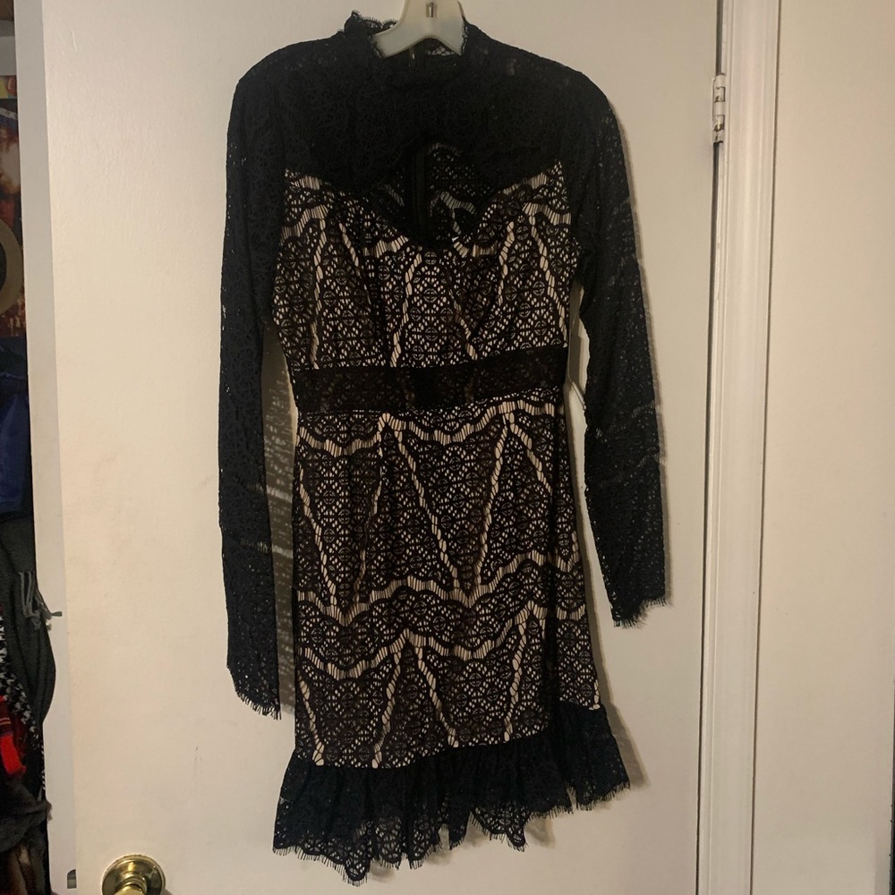 Venus Black & Nude Lace Cut Out Dress 4 NWOT